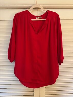 Pleione Bright Red V-Neck Tunic Blouse